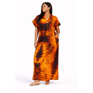 Womens Orange Tie Dye Loose Maxi Dress